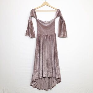 On The Road Blush Pink Velvet Off The Shoulder smocked Dress